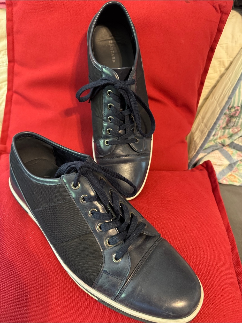 ZANZARA Rory 12 Navy Leather & Textile Lace-Up Sneakers men’s